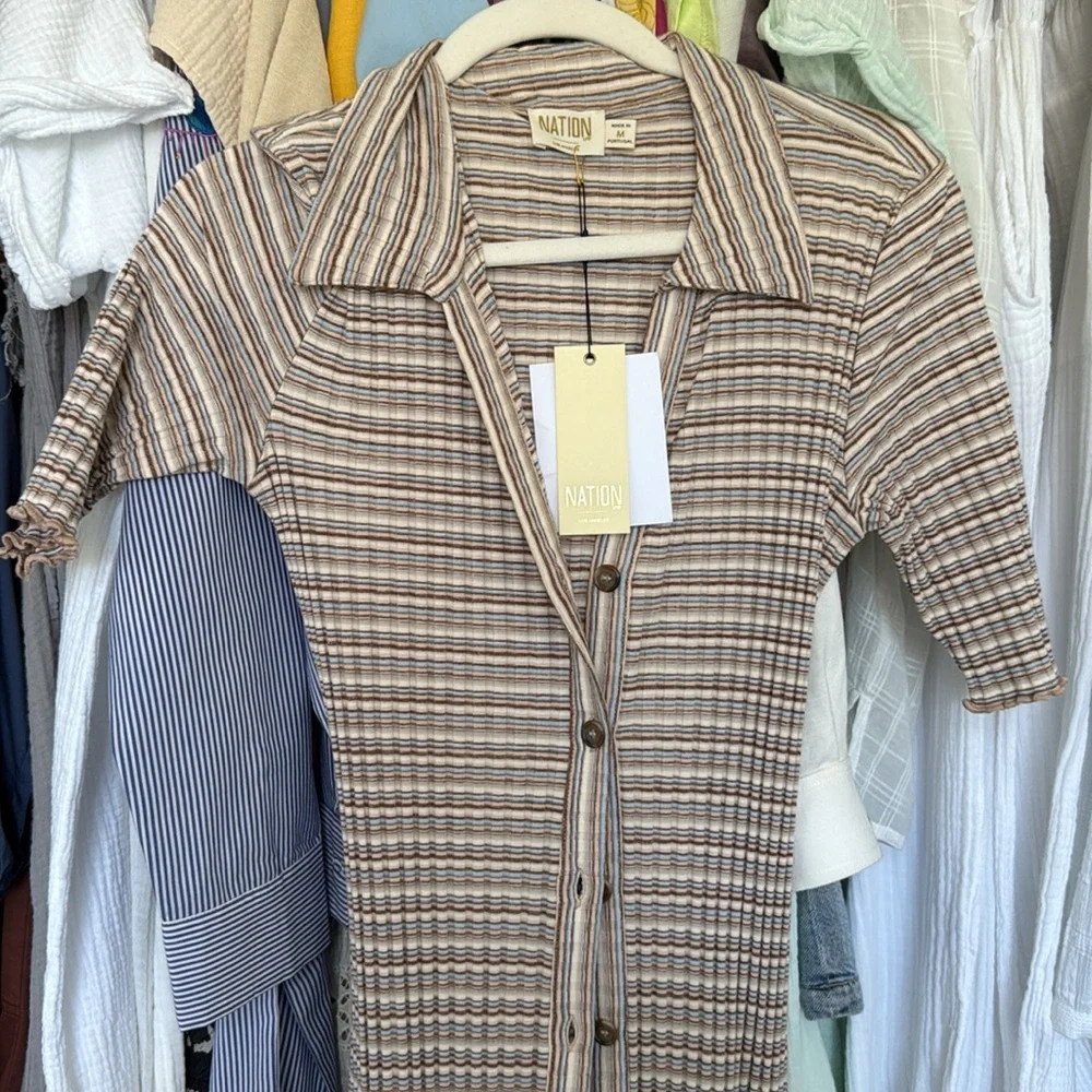 NATION Brand Brown Plaid/Striped Button-Down Maxi Dress - Picture 2 of 5